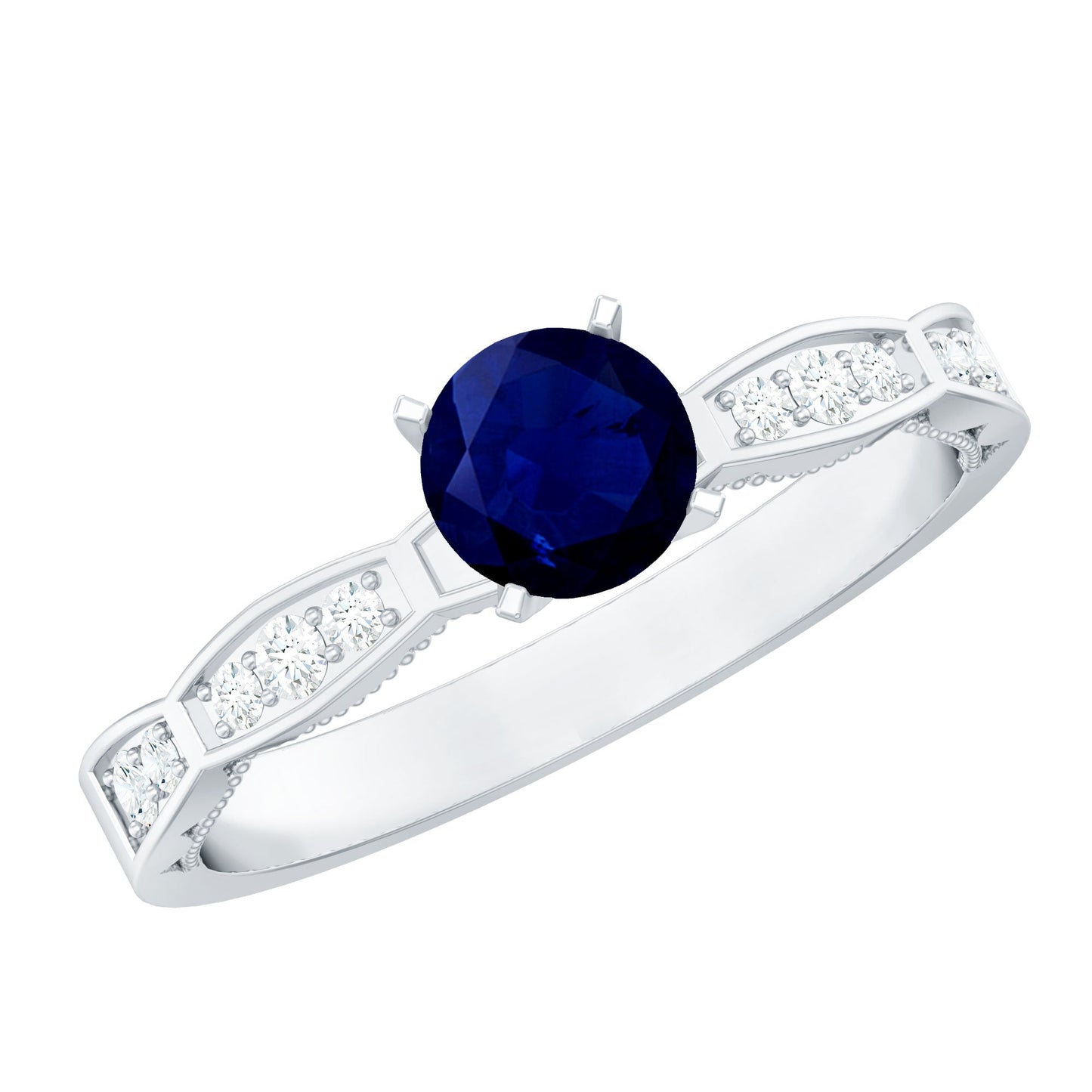 Real 0.9 Carat Blue Sapphire Engagement Ring with Diamond