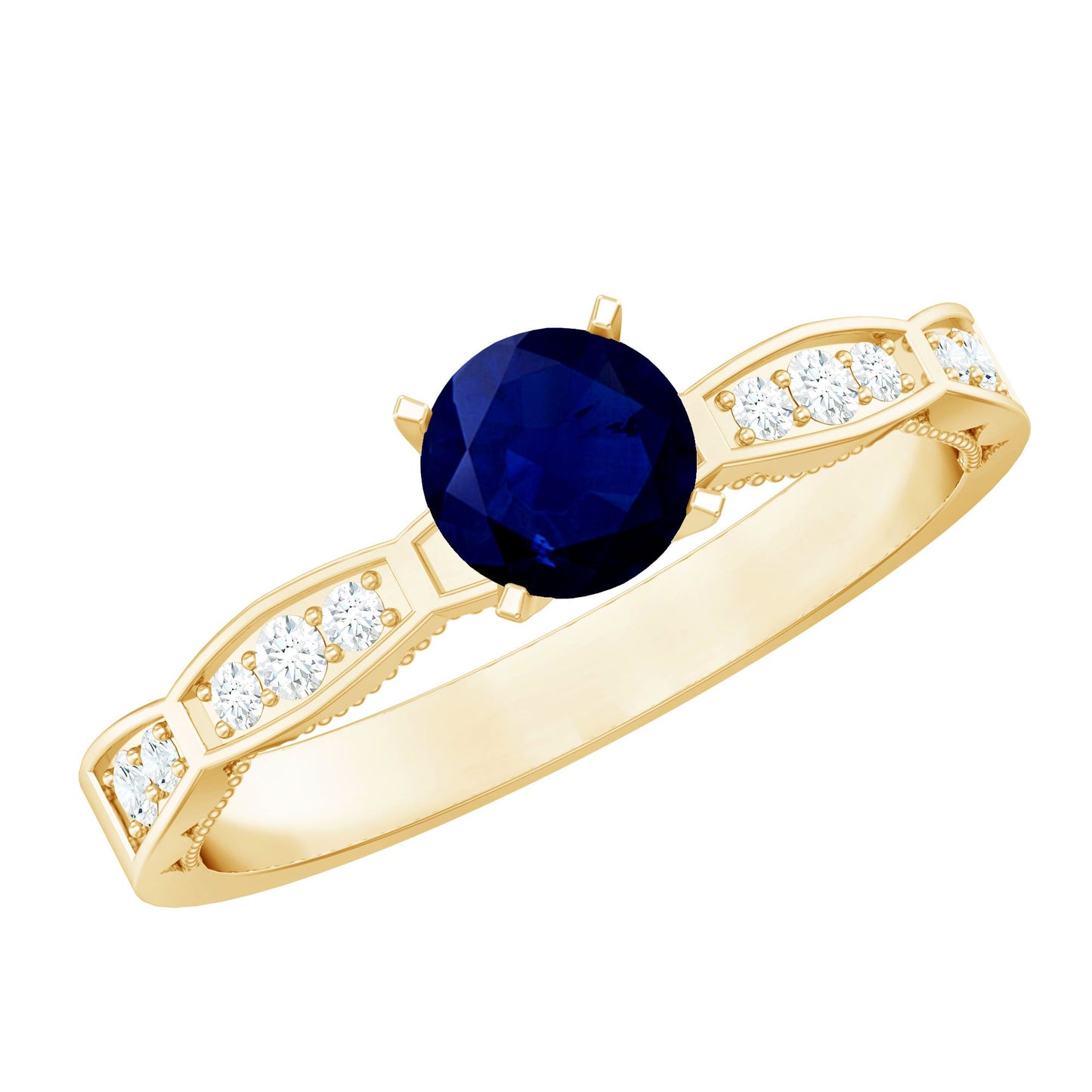 Real 0.9 Carat Blue Sapphire Engagement Ring with Diamond