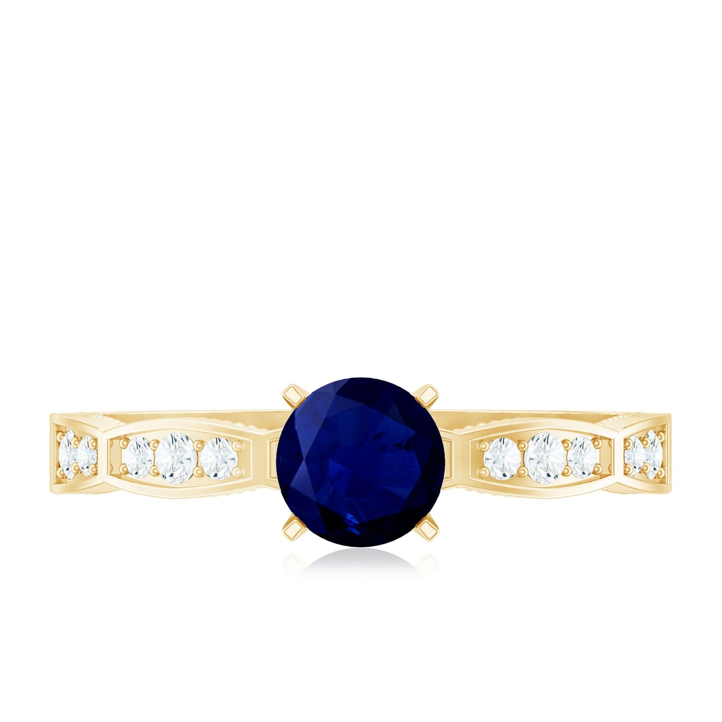 Real 0.9 Carat Blue Sapphire Engagement Ring with Diamond