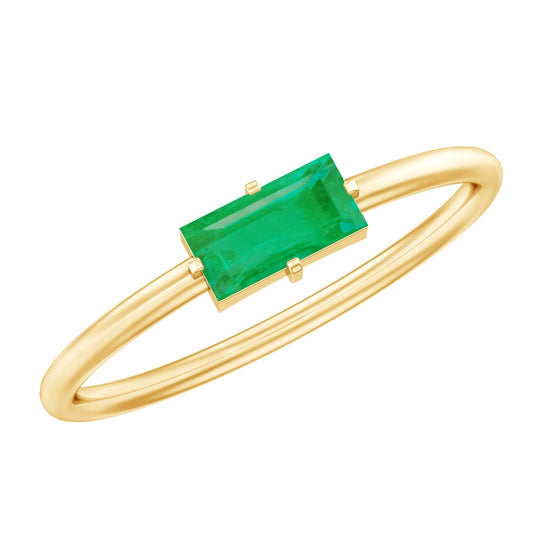 East West Set Baguette Cut Emerald May Birthstone Ring