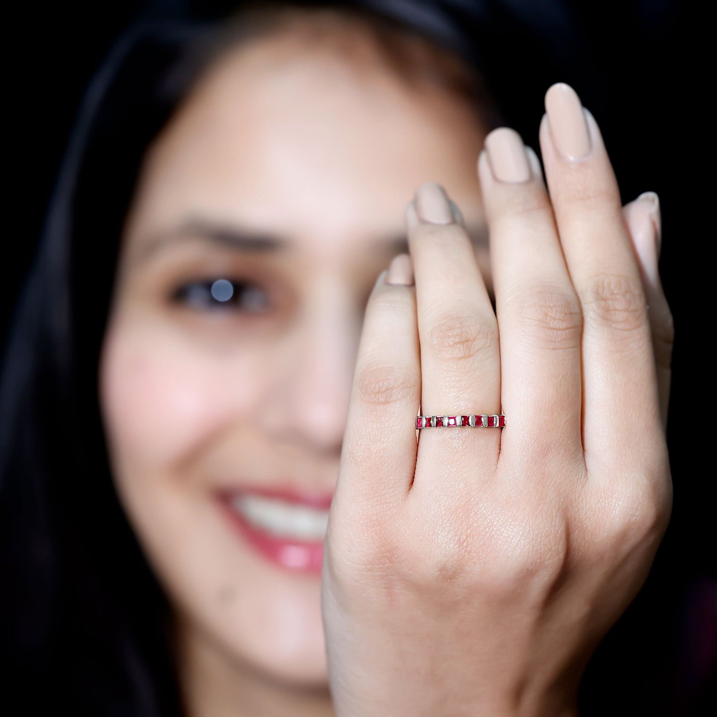 Natural Princess Cut Ruby Half Eternity Ring for Women