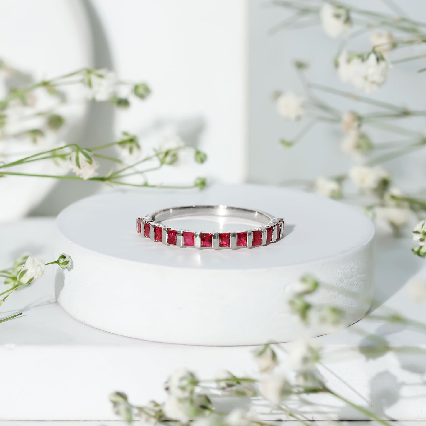 Natural Princess Cut Ruby Half Eternity Ring for Women