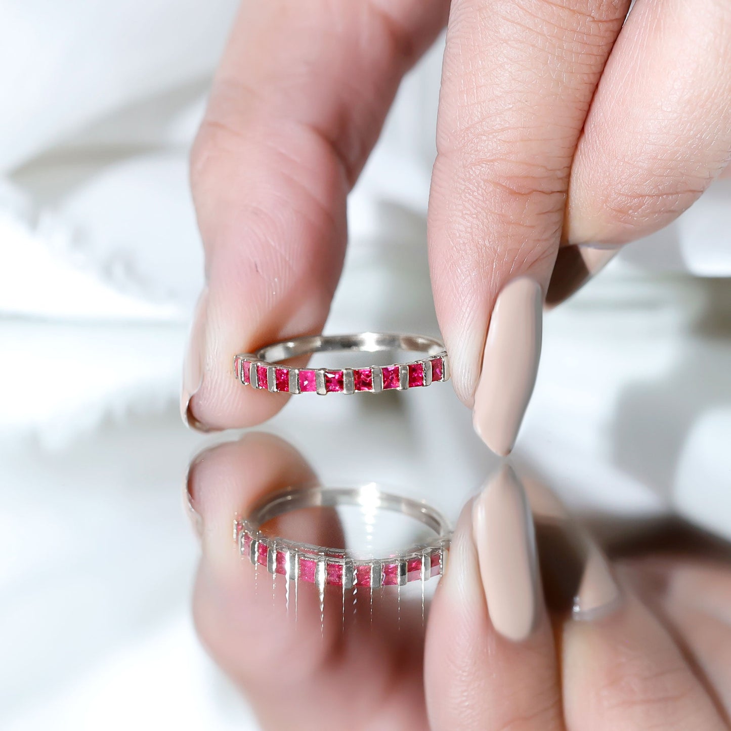 Natural Princess Cut Ruby Half Eternity Ring for Women