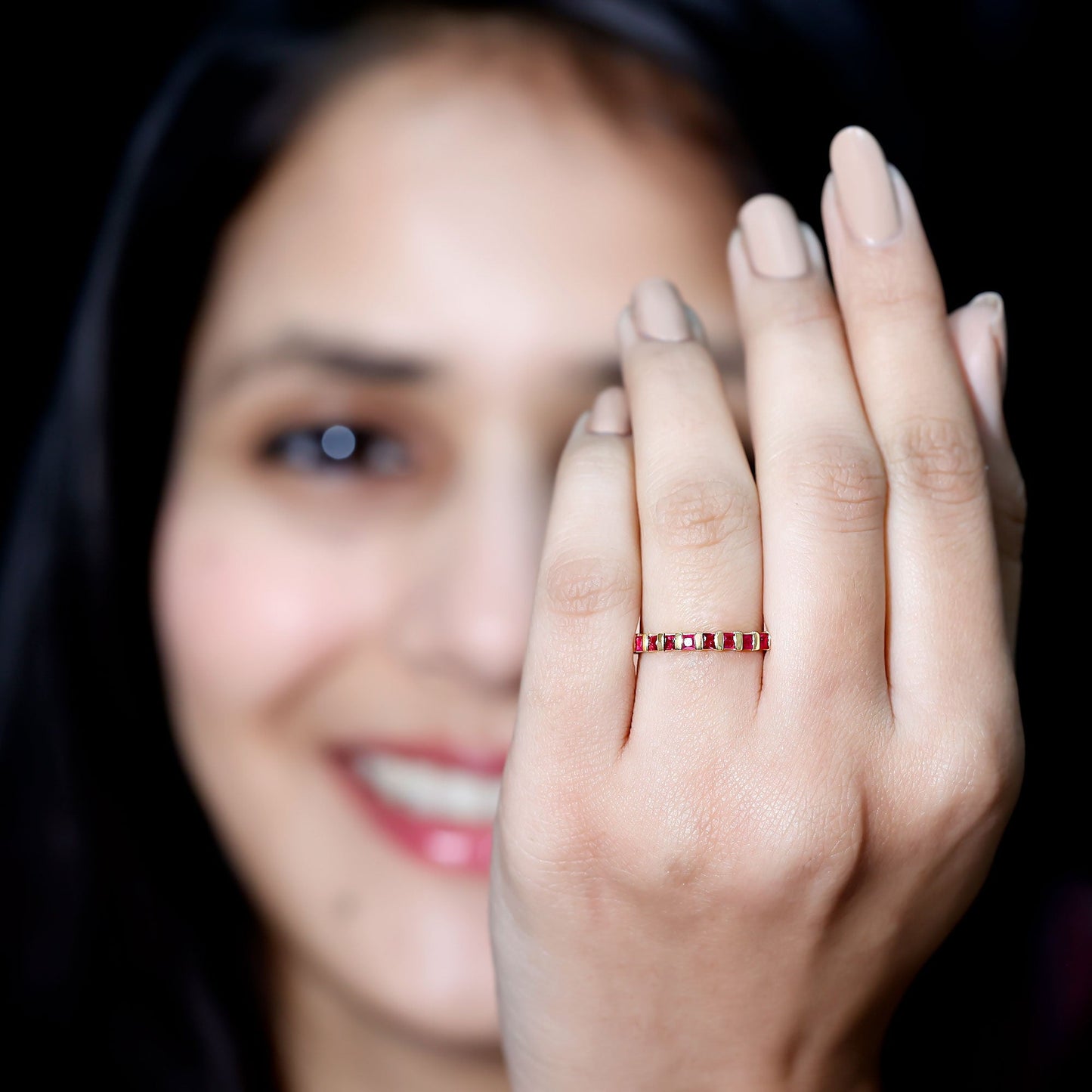 Natural Princess Cut Ruby Half Eternity Ring for Women