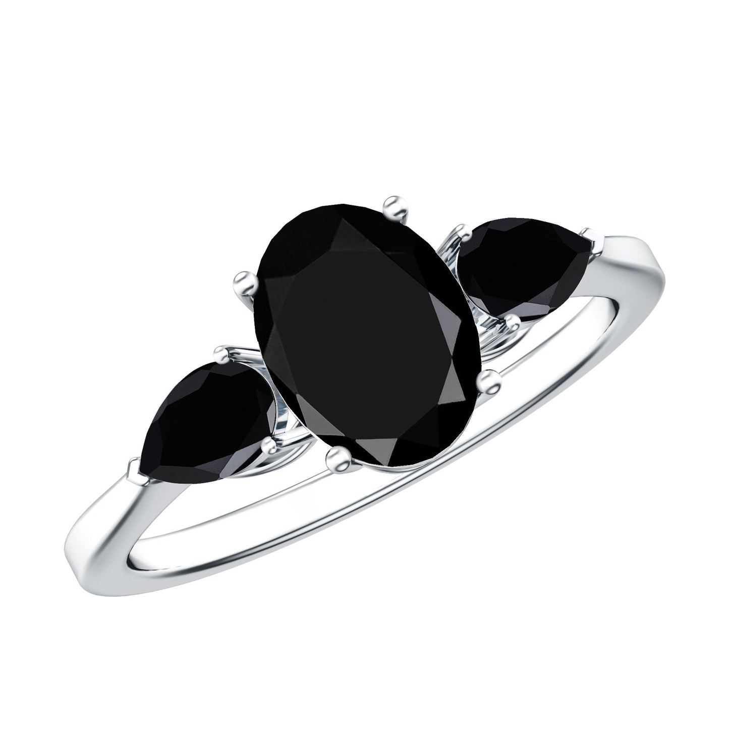 Natural Black Onyx Three Stone Engagement Ring