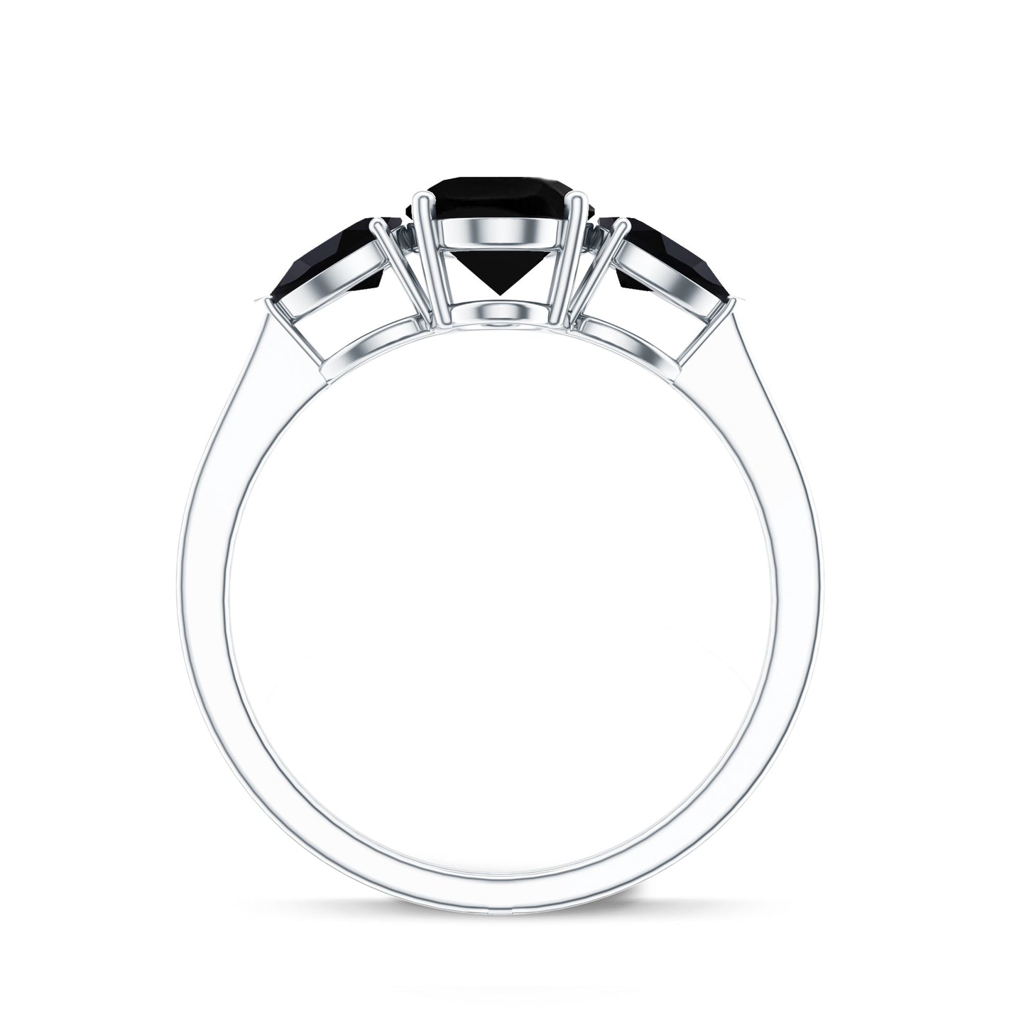 Natural Black Onyx Three Stone Engagement Ring