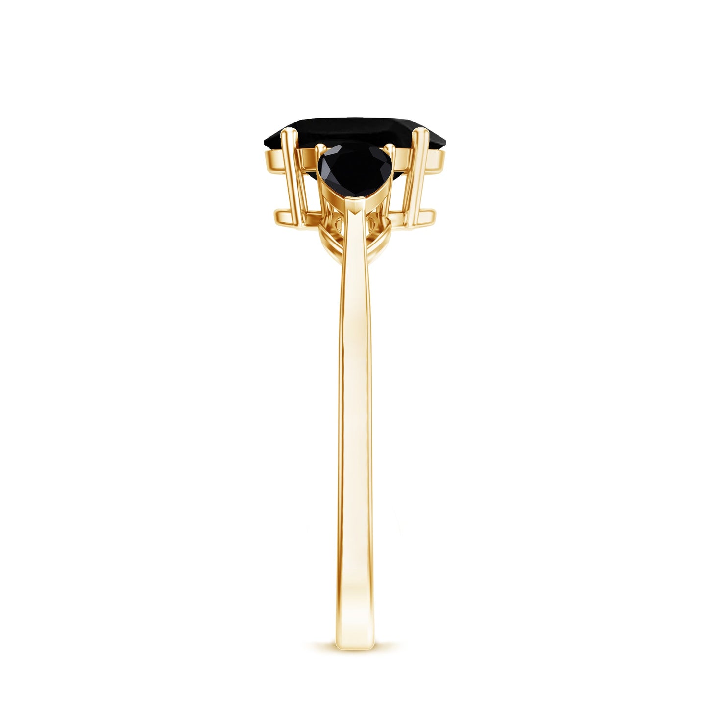 Natural Black Onyx Three Stone Engagement Ring