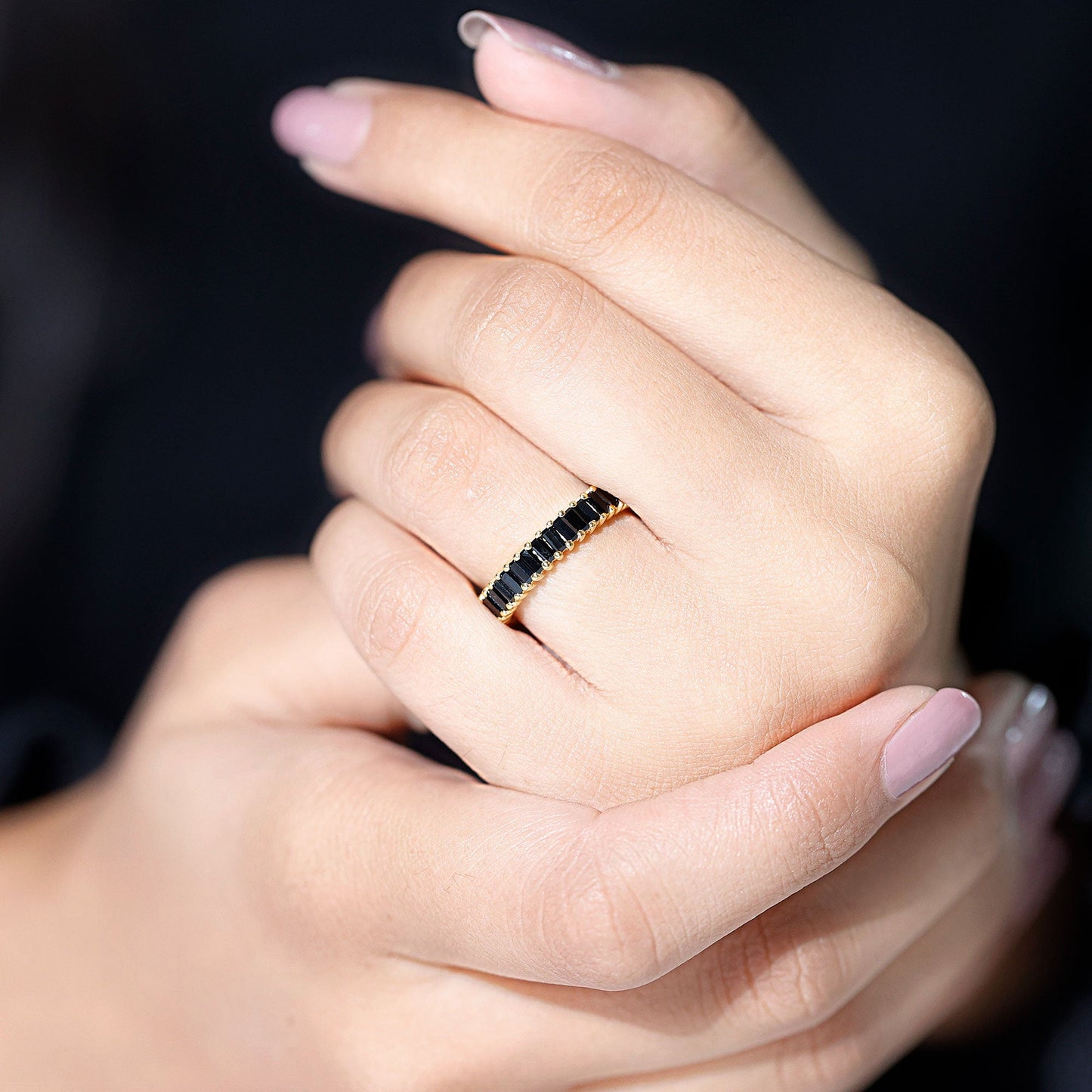 Baguette Cut Black Onyx Eternity Band Ring for Her