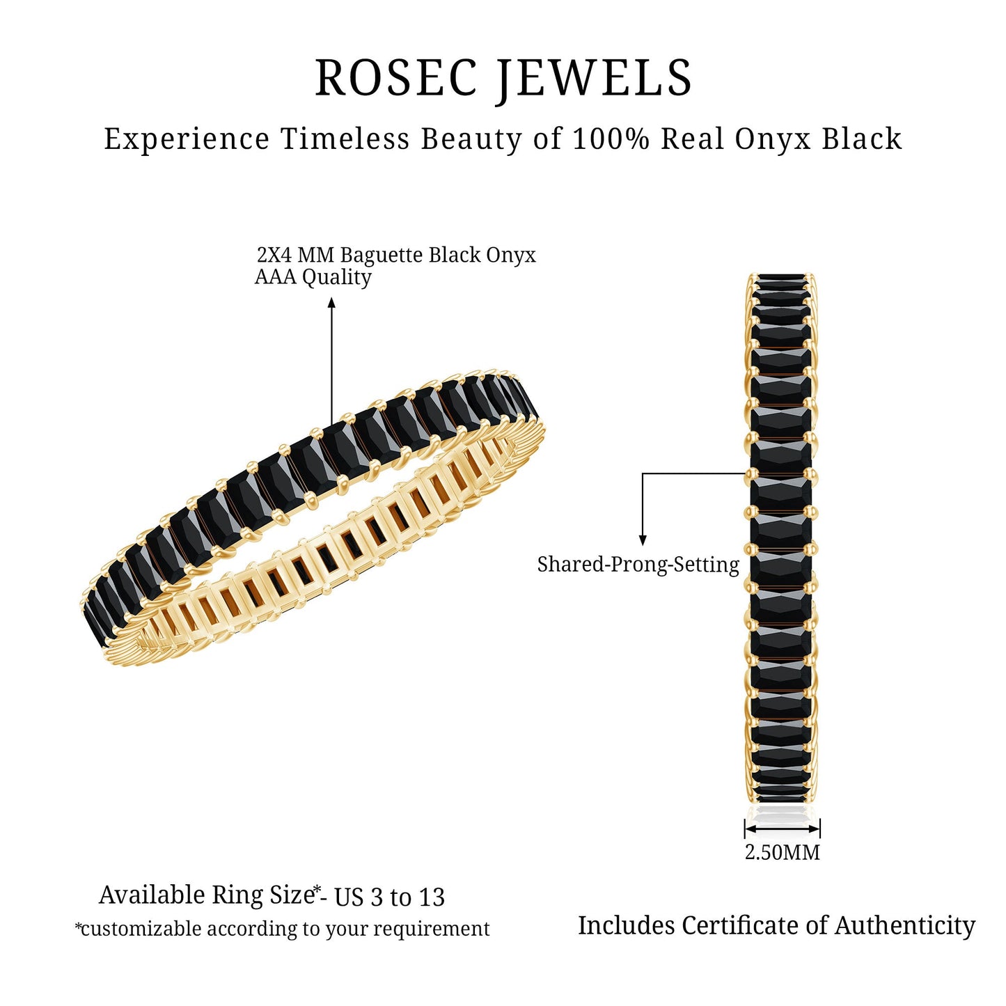 Baguette Cut Black Onyx Eternity Band Ring for Her