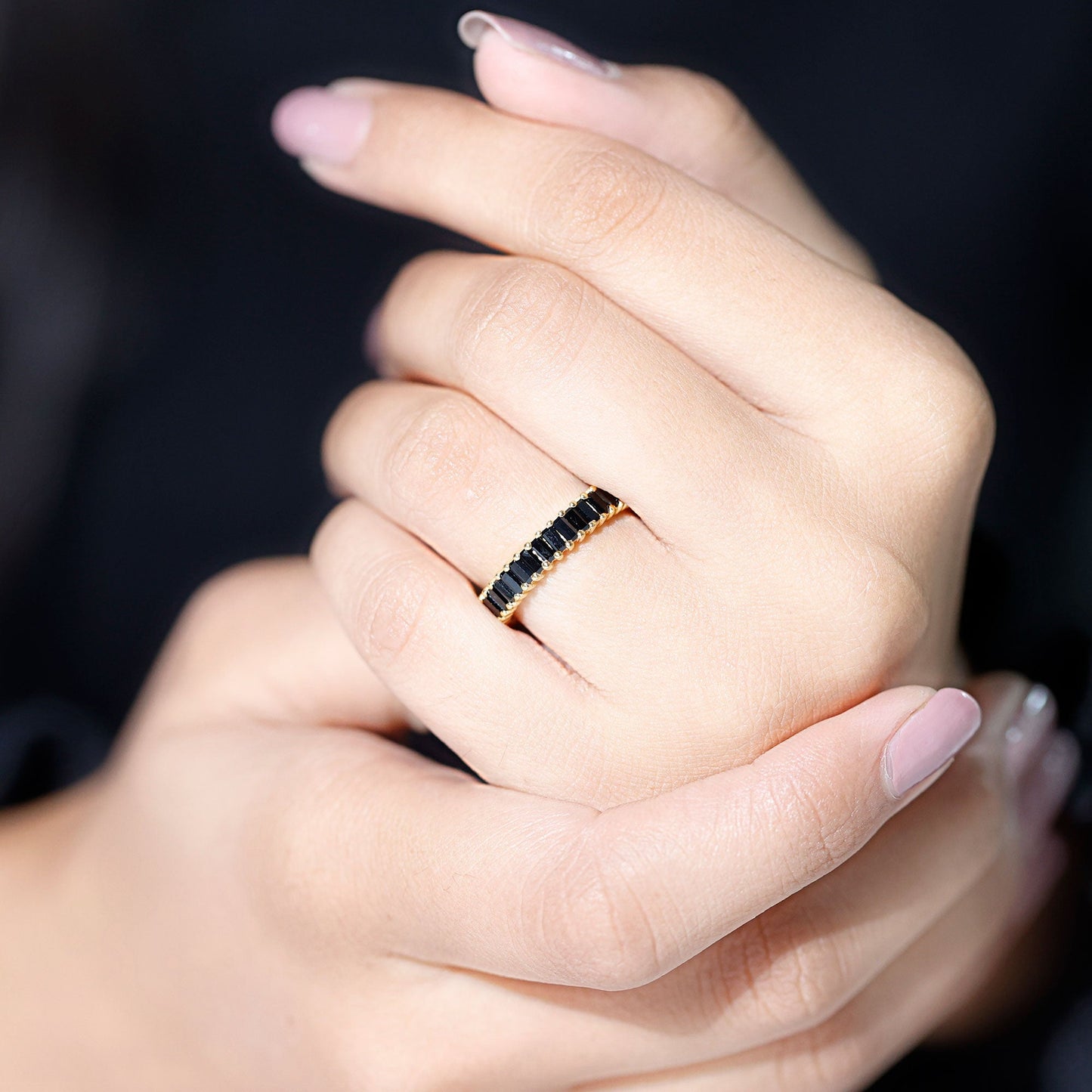 Baguette Cut Black Onyx Eternity Band Ring for Her