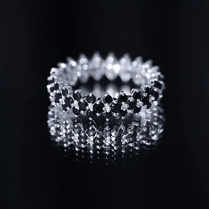 Round Cut Black Onyx Cluster Wedding Band for Women