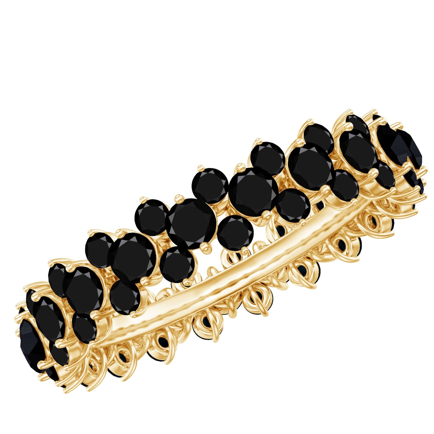 Round Cut Black Onyx Cluster Wedding Band for Women