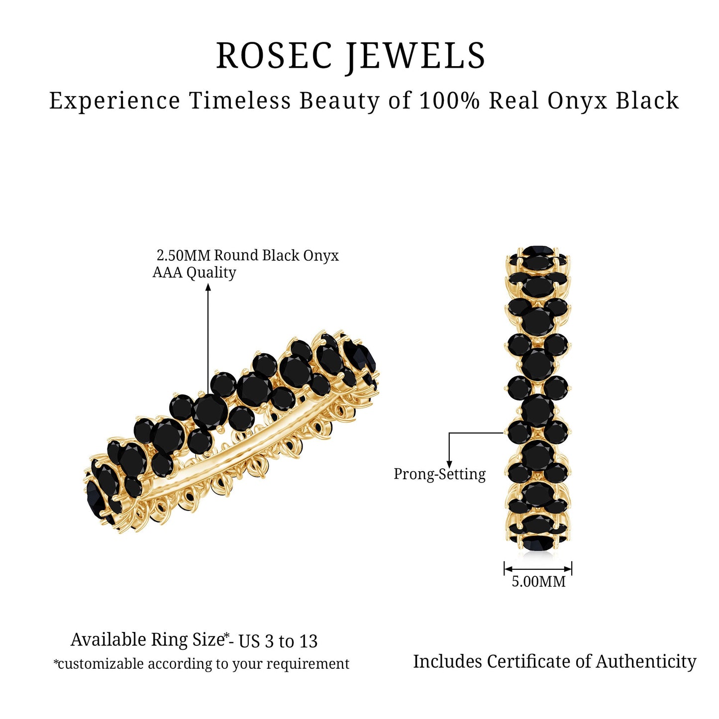 Round Cut Black Onyx Cluster Wedding Band for Women