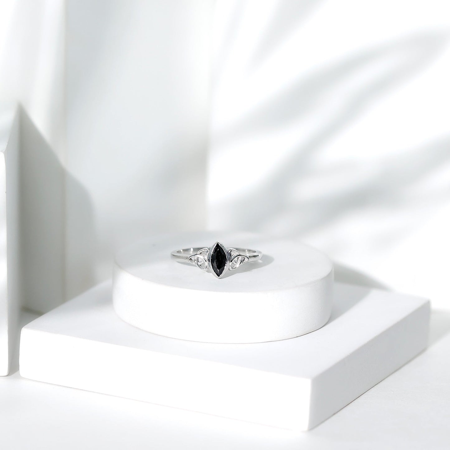 Certified 0.8 Carat Lab Grown Black Diamond Marquise Promise Ring with Celtic Knot