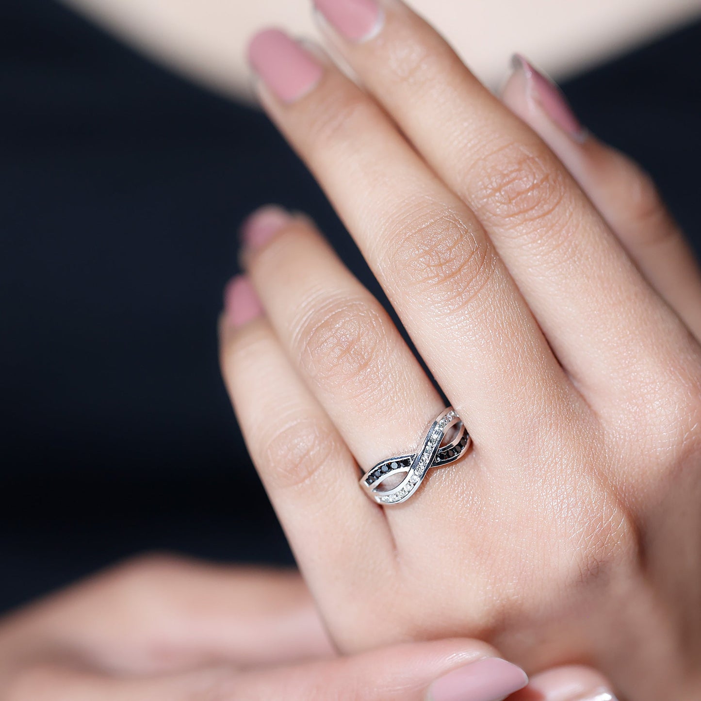 Certified Lab Grown Black and White Diamond Infinity Promise Band