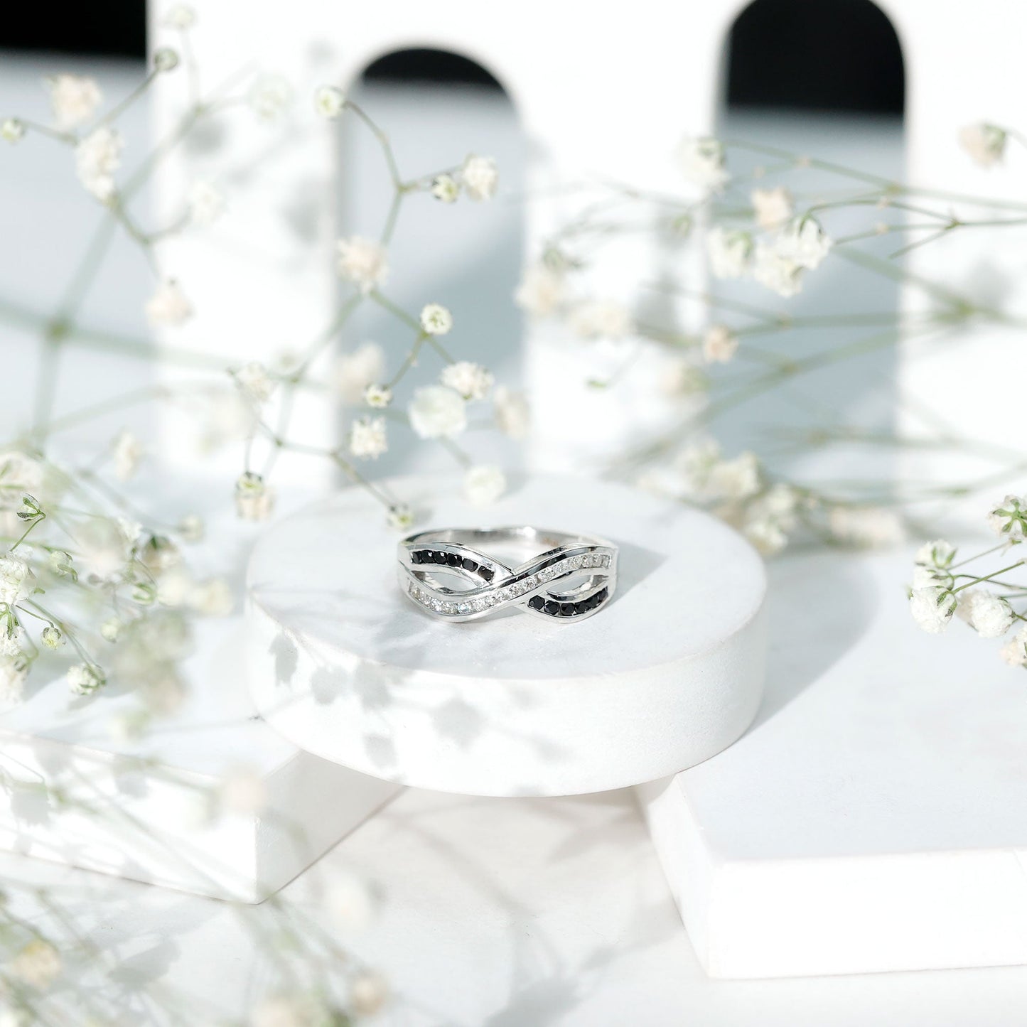 Certified Lab Grown Black and White Diamond Infinity Promise Band