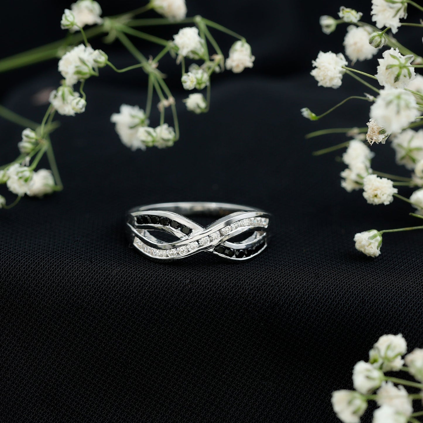 Certified Lab Grown Black and White Diamond Infinity Promise Band