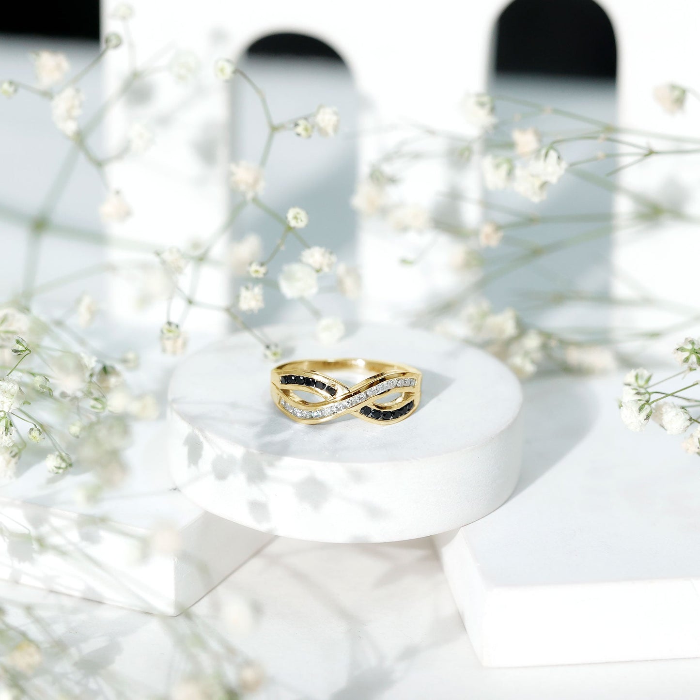 Certified Lab Grown Black and White Diamond Infinity Promise Band