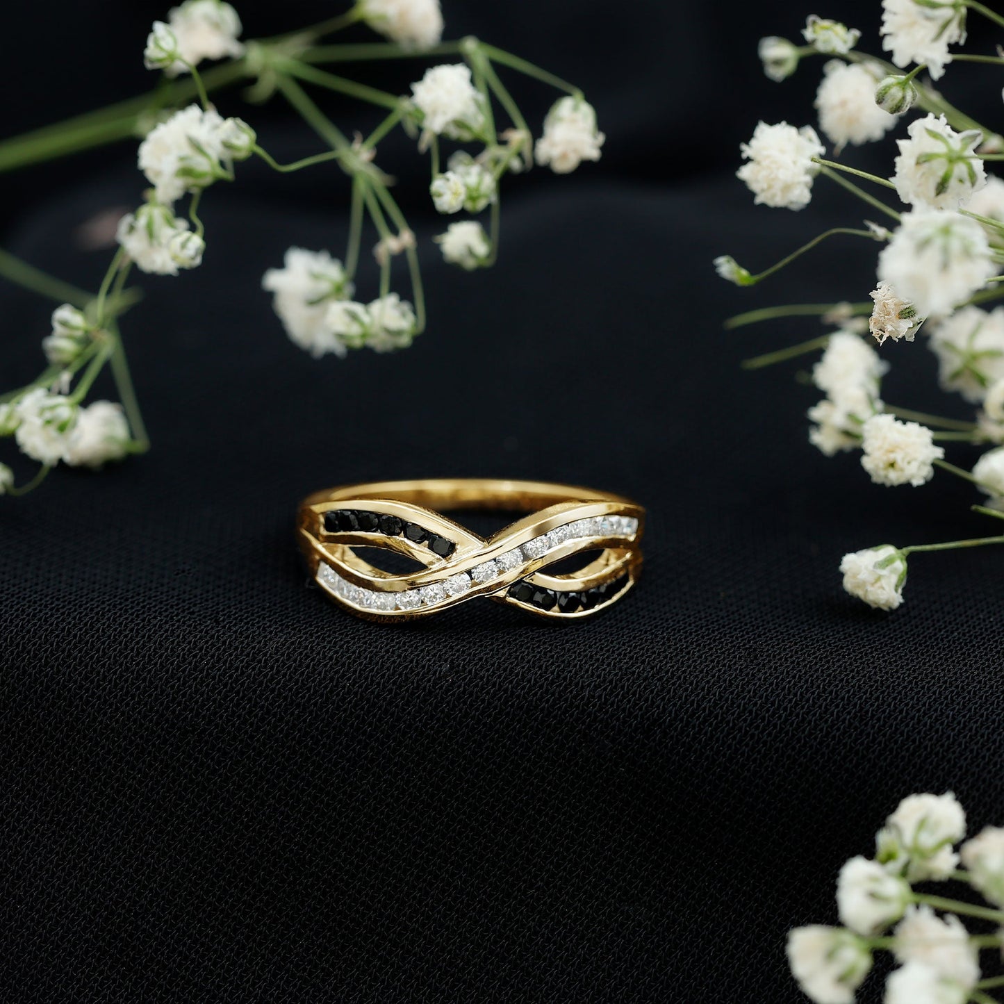 Certified Lab Grown Black and White Diamond Infinity Promise Band