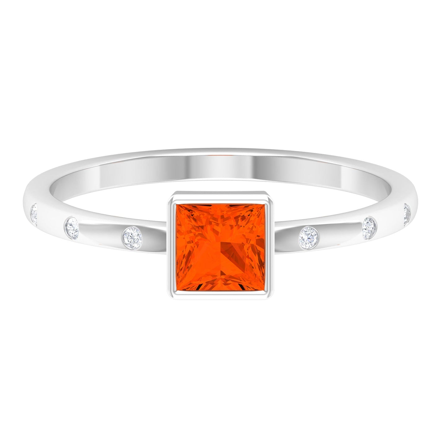 Princess Cut Fire Opal Solitaire Promise Ring with Diamonds