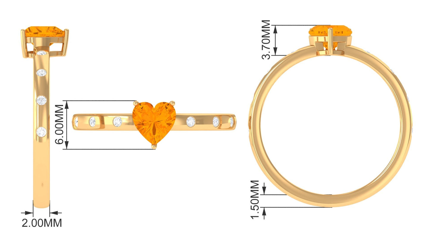 0.9 Carat Fire Opal Heart Engagement Ring with Diamond
