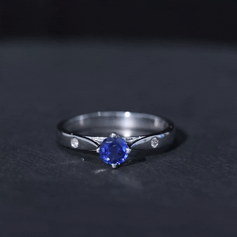 Certified 0.6 Carat Lab Grown Blue Sapphire Promise Ring with Diamond
