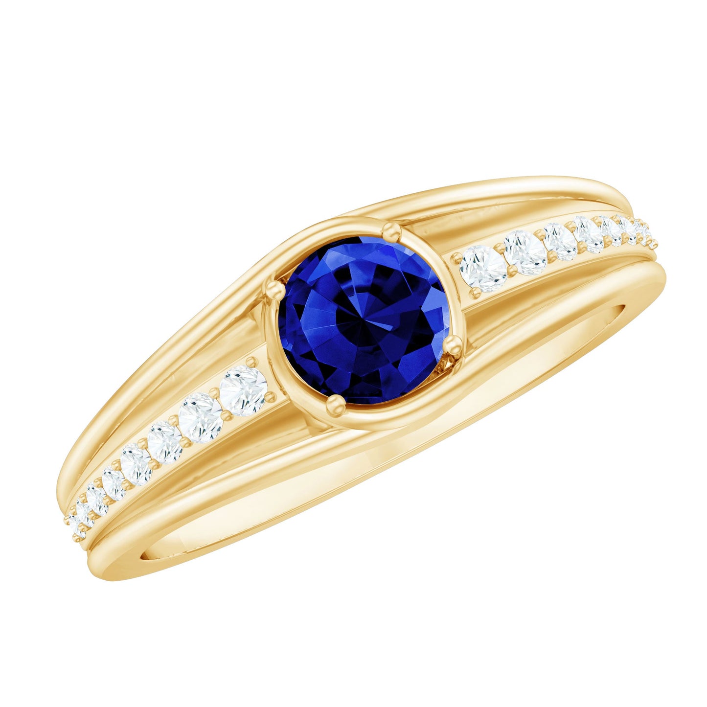 0.6 Carat Created Blue Sapphire and Diamond Classic Engagement Ring