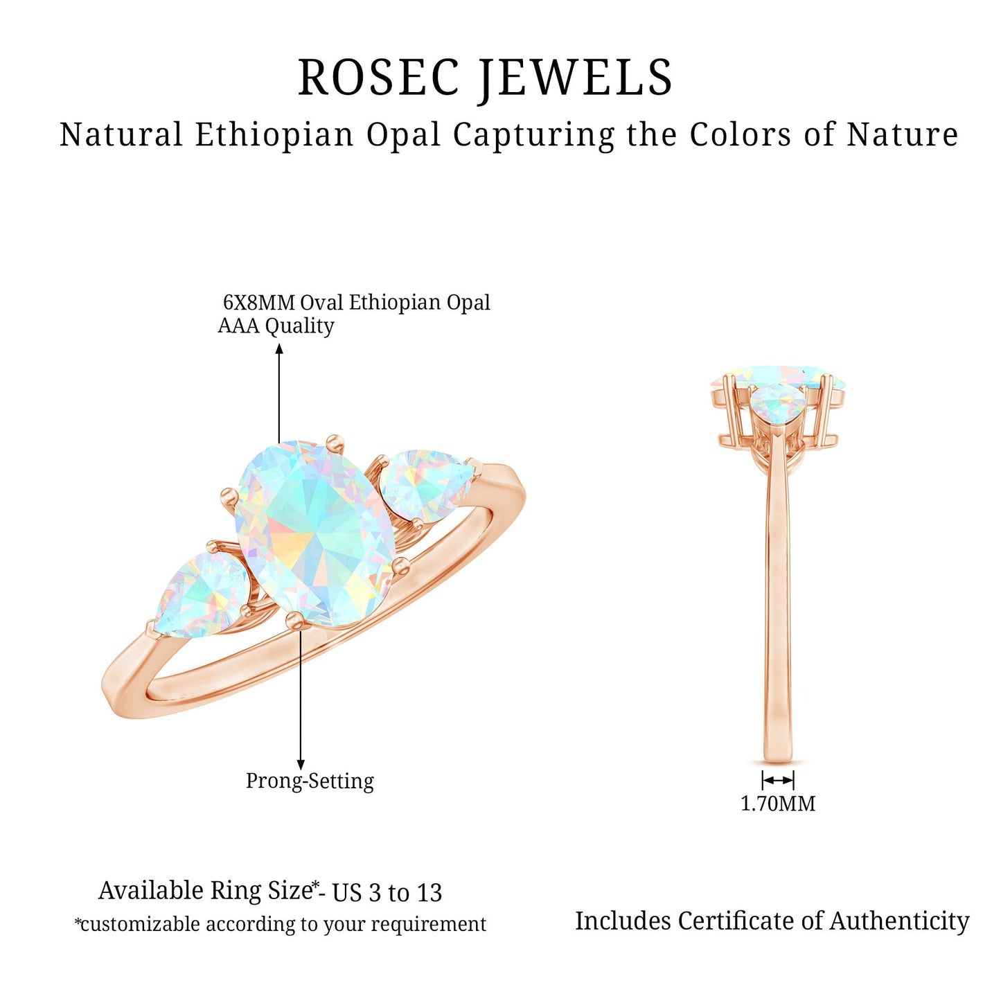 Natural Ethiopian Opal 3 Stone Engagement Ring With Certificate