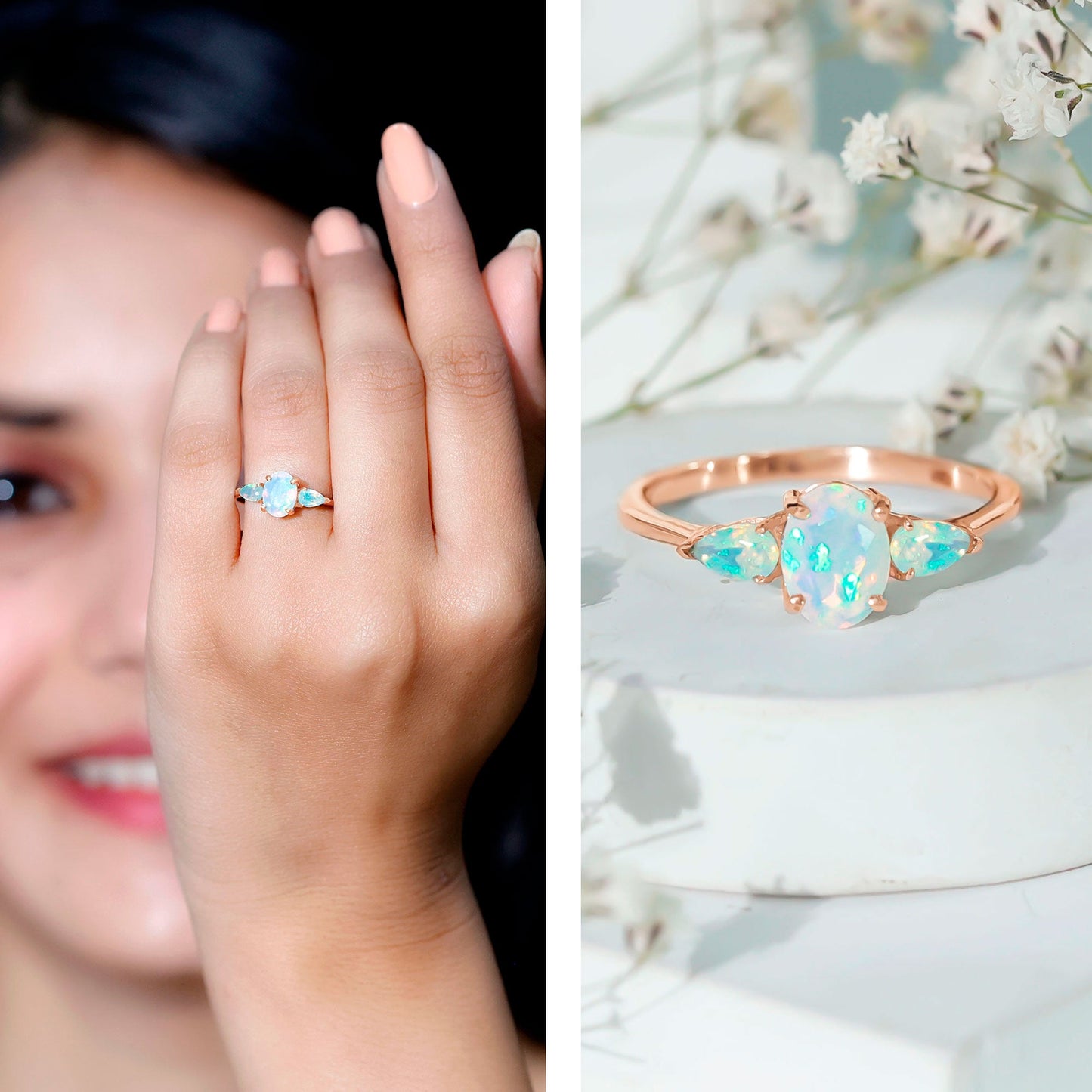 Natural Ethiopian Opal 3 Stone Engagement Ring With Certificate