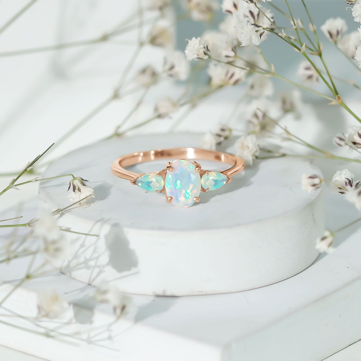 Natural Ethiopian Opal 3 Stone Engagement Ring With Certificate