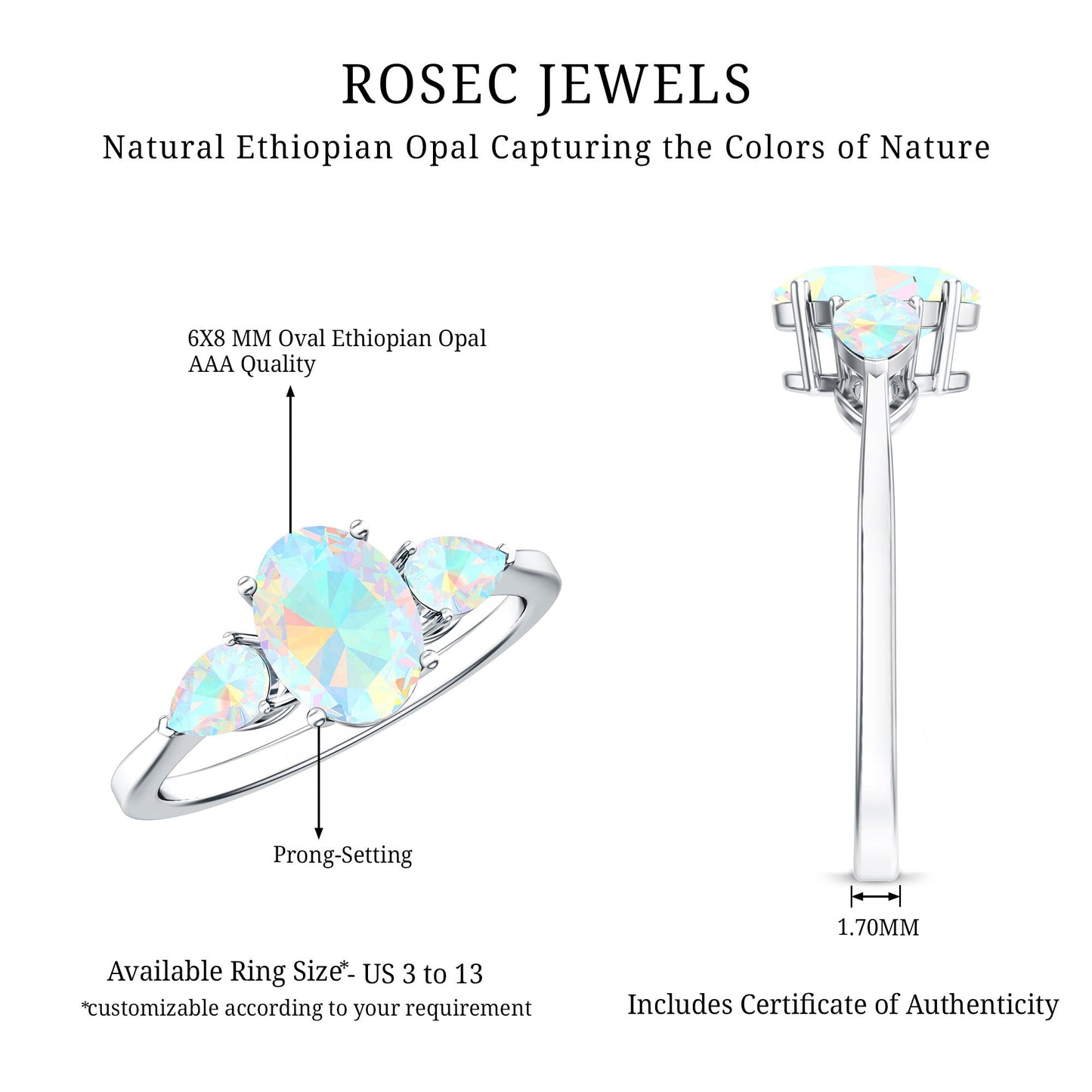 Natural Ethiopian Opal 3 Stone Engagement Ring With Certificate