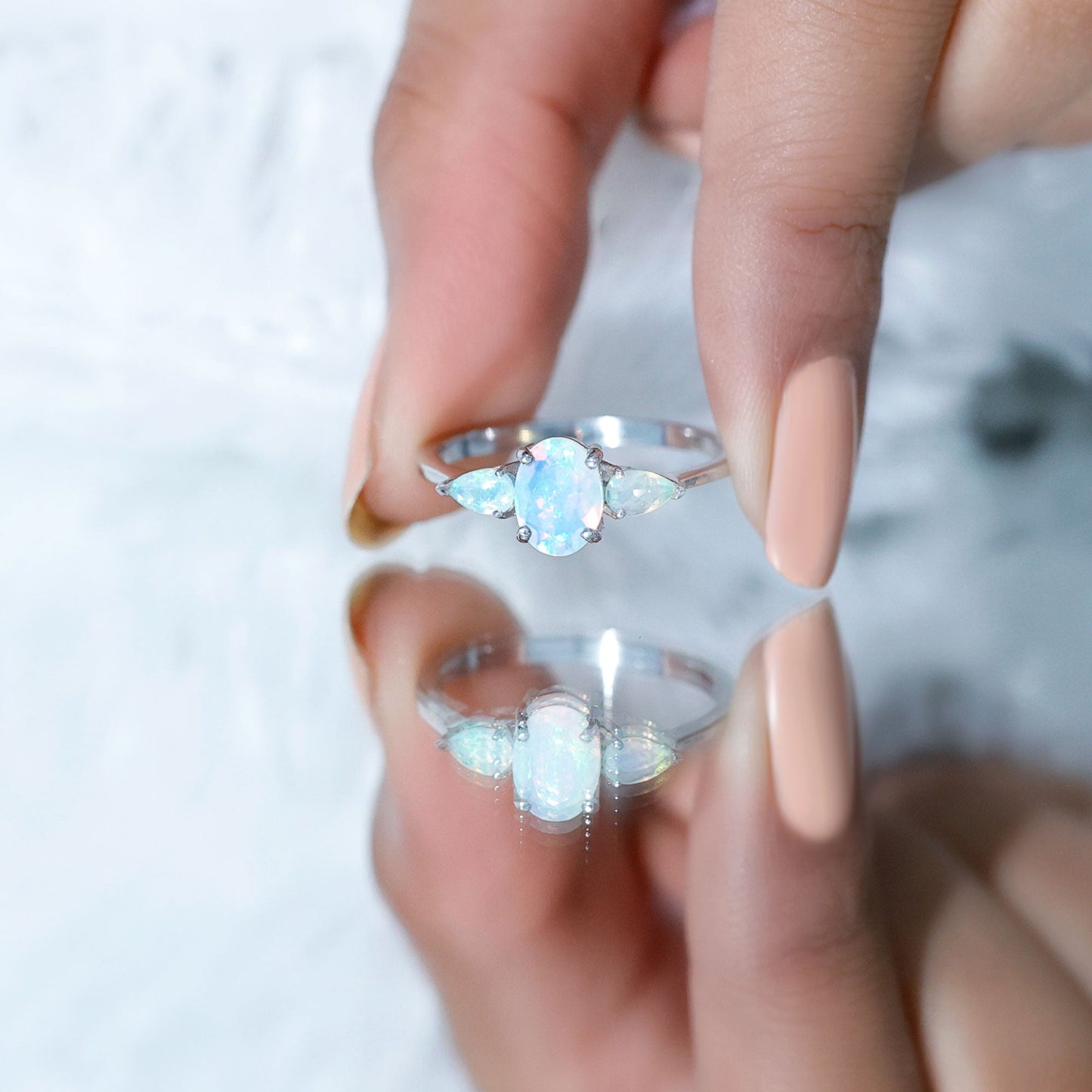 Natural Ethiopian Opal 3 Stone Engagement Ring With Certificate