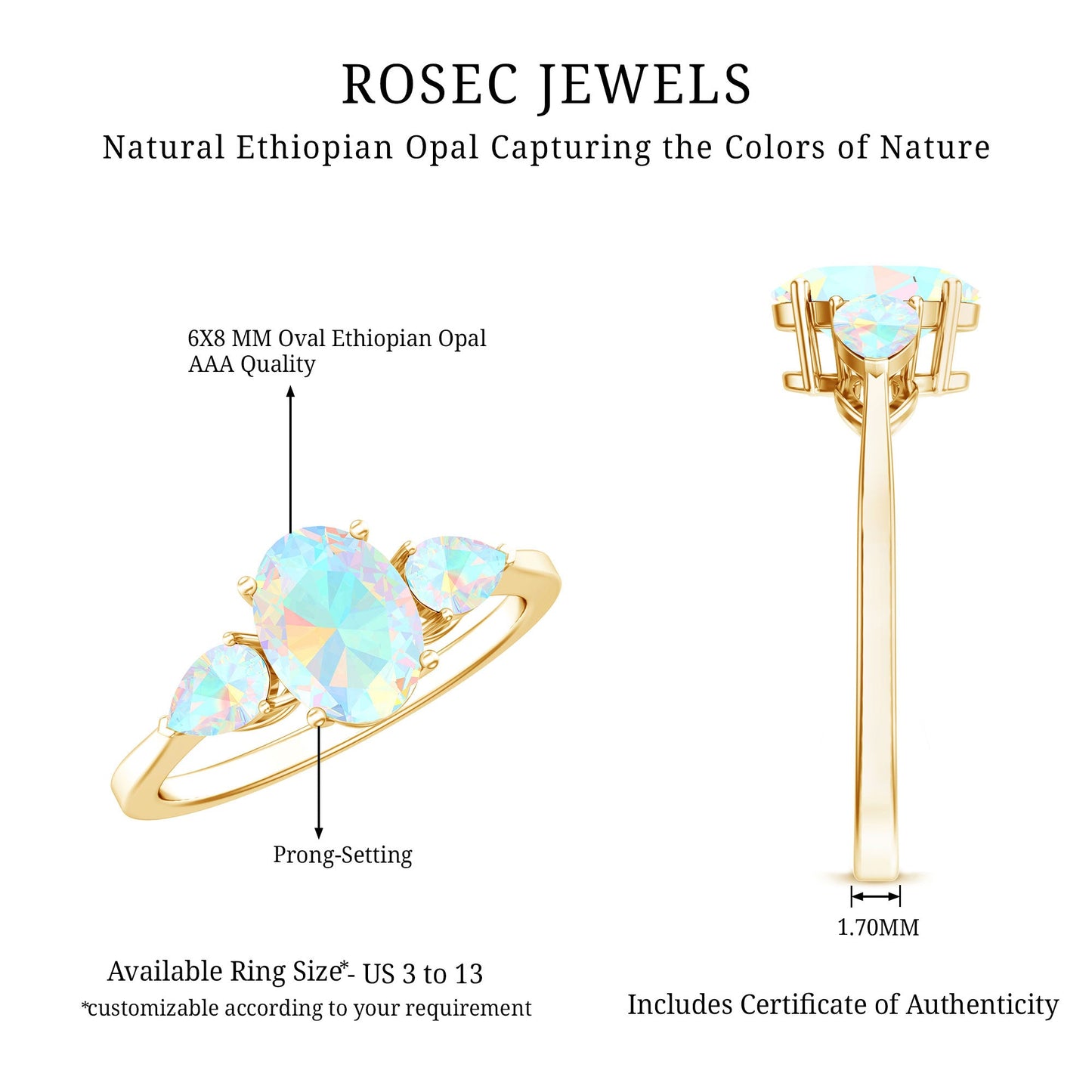 Natural Ethiopian Opal 3 Stone Engagement Ring With Certificate