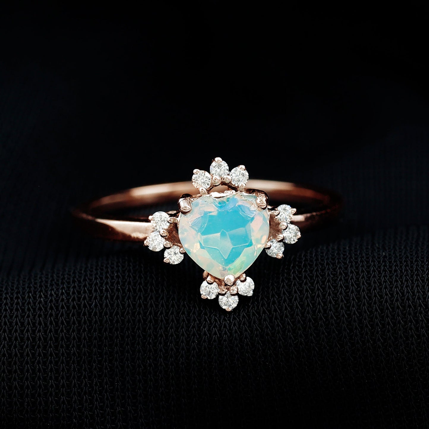 Natural 0.75 Carat Opalescent Heart Engagement Ring with Diamond