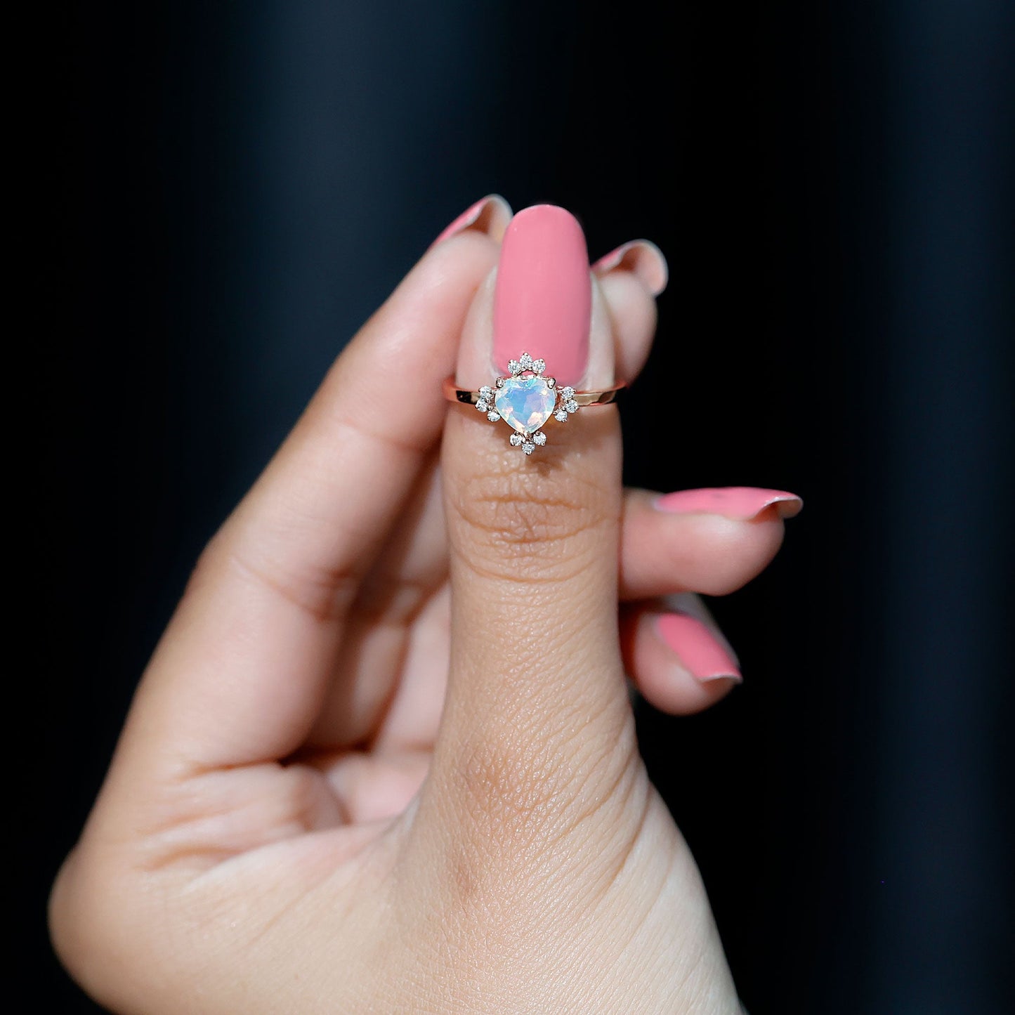 Natural 0.75 Carat Opalescent Heart Engagement Ring with Diamond