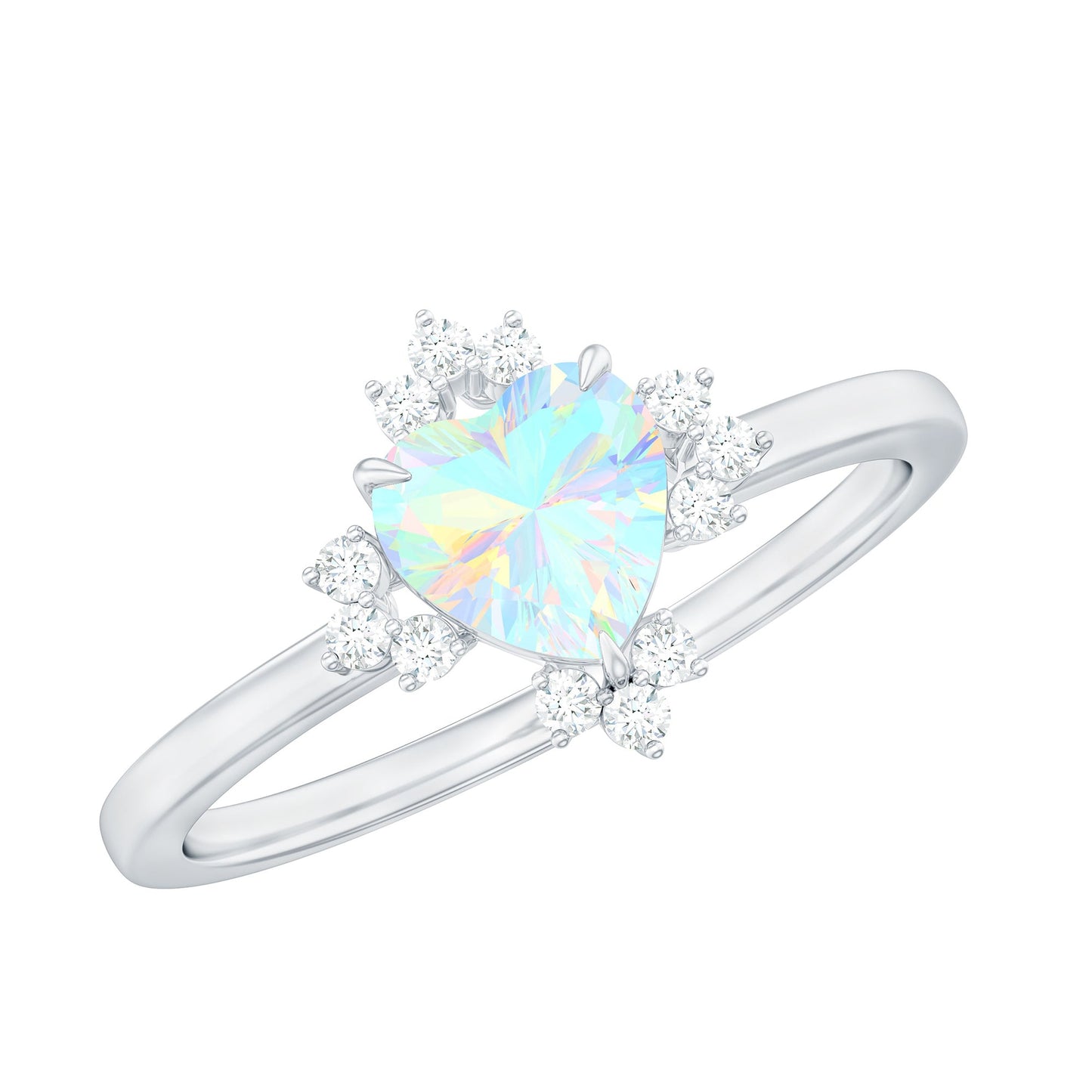 Natural 0.75 Carat Opalescent Heart Engagement Ring with Diamond