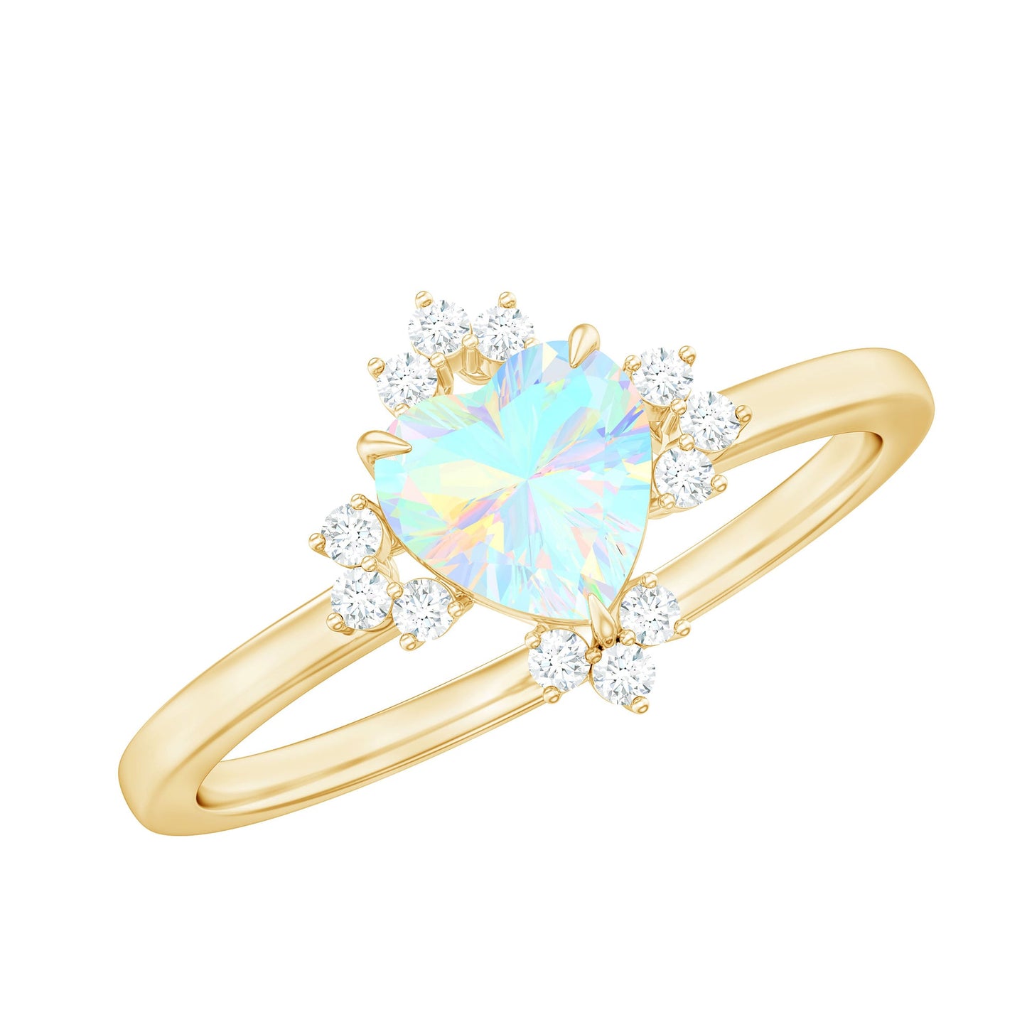 Natural 0.75 Carat Opalescent Heart Engagement Ring with Diamond