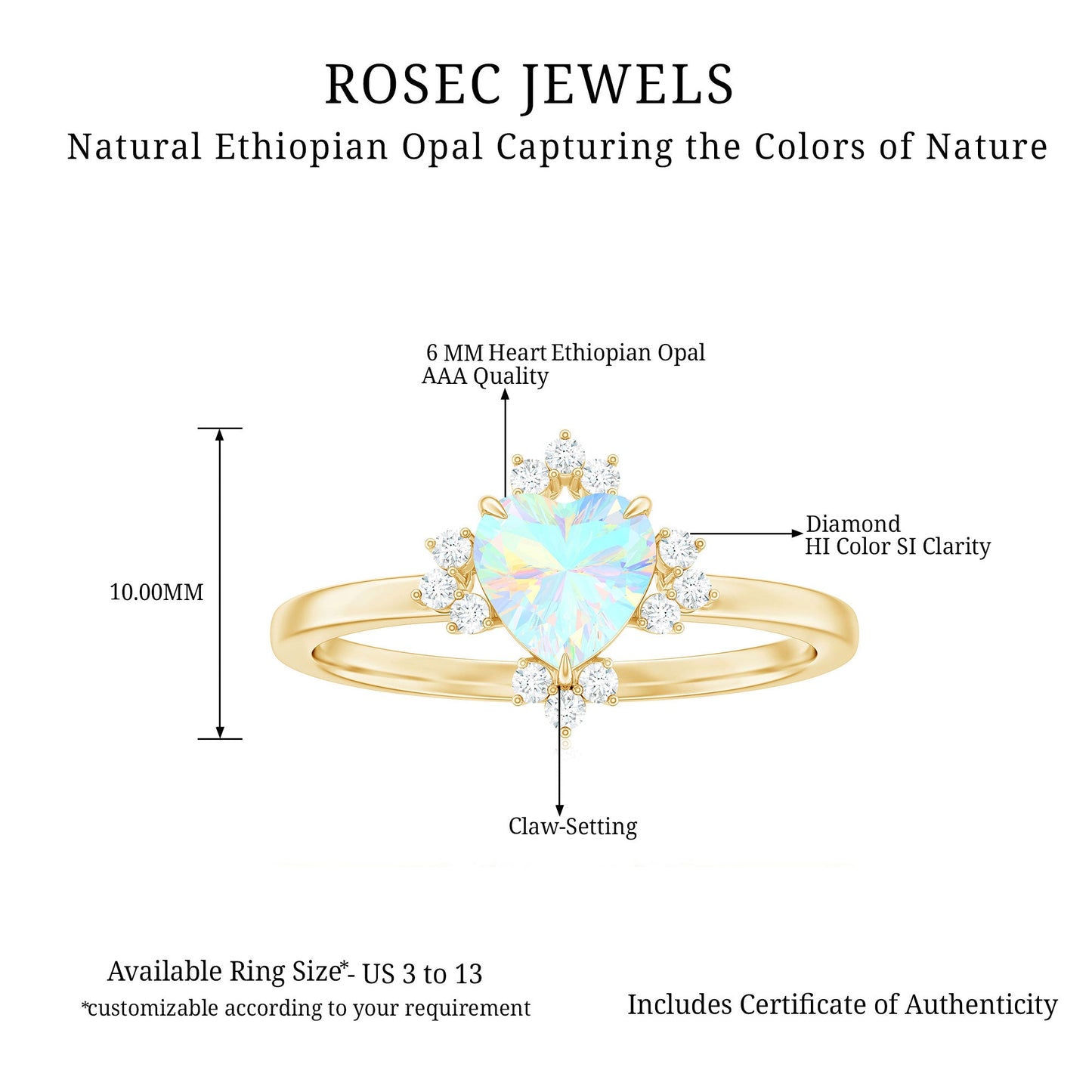 Natural 0.75 Carat Opalescent Heart Engagement Ring with Diamond