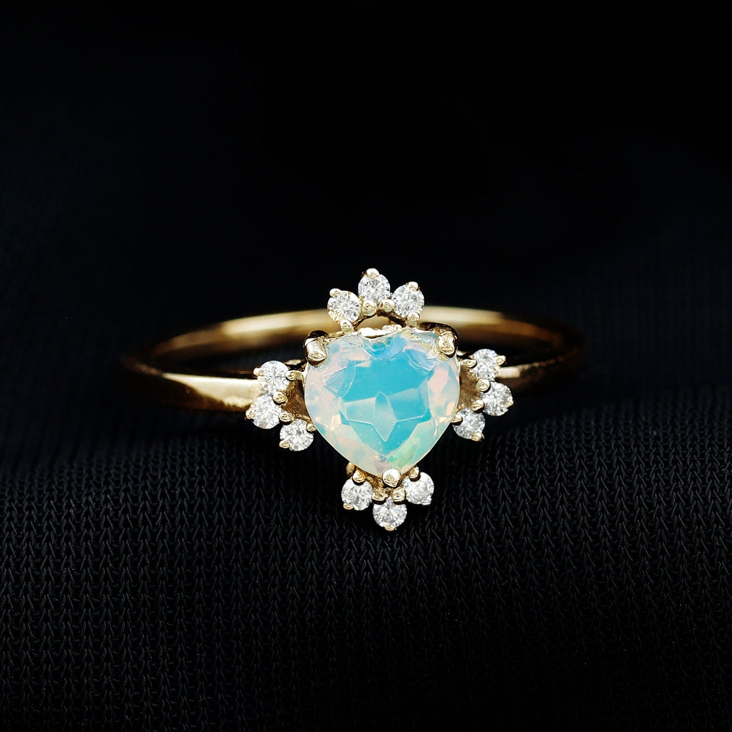 Natural 0.75 Carat Opalescent Heart Engagement Ring with Diamond