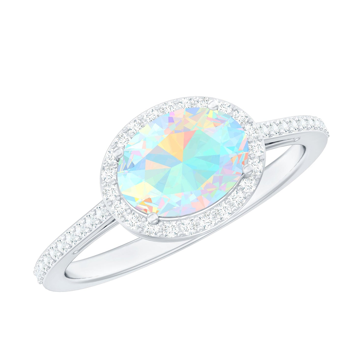Genuine 1.2 Carat Oval Opalescent East West Engagement Ring with Diamond Halo