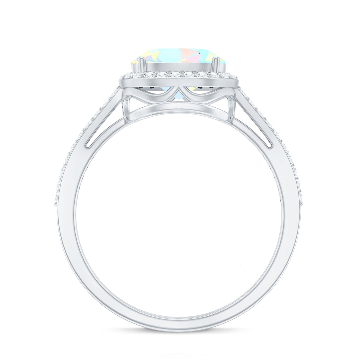 Genuine 1.2 Carat Oval Opalescent East West Engagement Ring with Diamond Halo