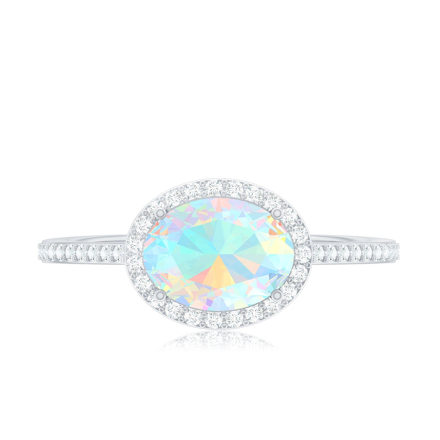 Genuine 1.2 Carat Oval Opalescent East West Engagement Ring with Diamond Halo