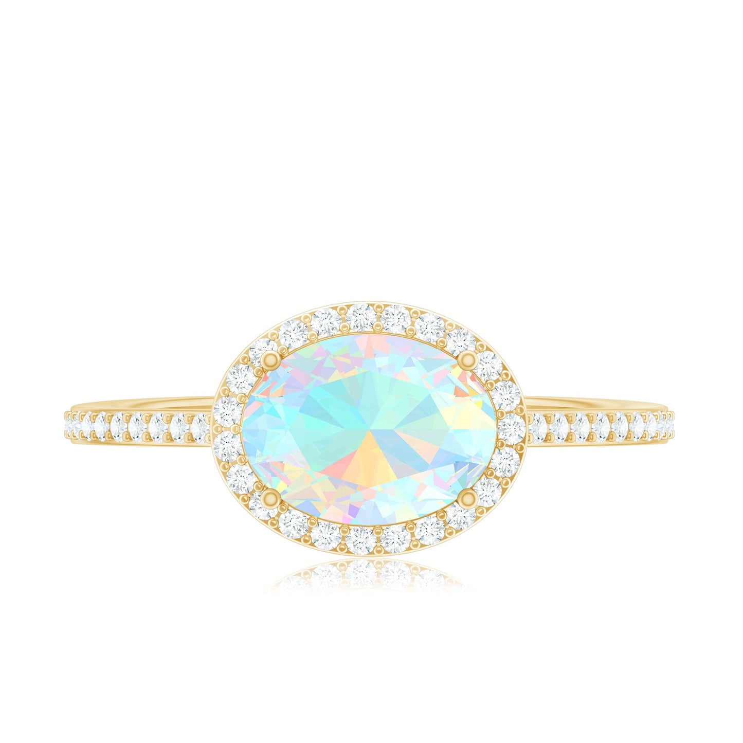 Genuine 1.2 Carat Oval Opalescent East West Engagement Ring with Diamond Halo
