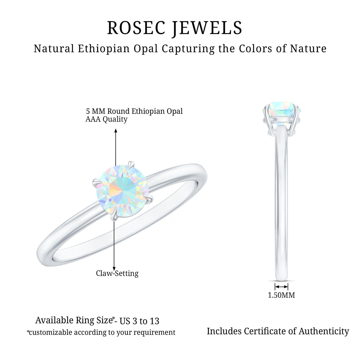 Certified Real Ethiopian Opal October Birthstone Ring