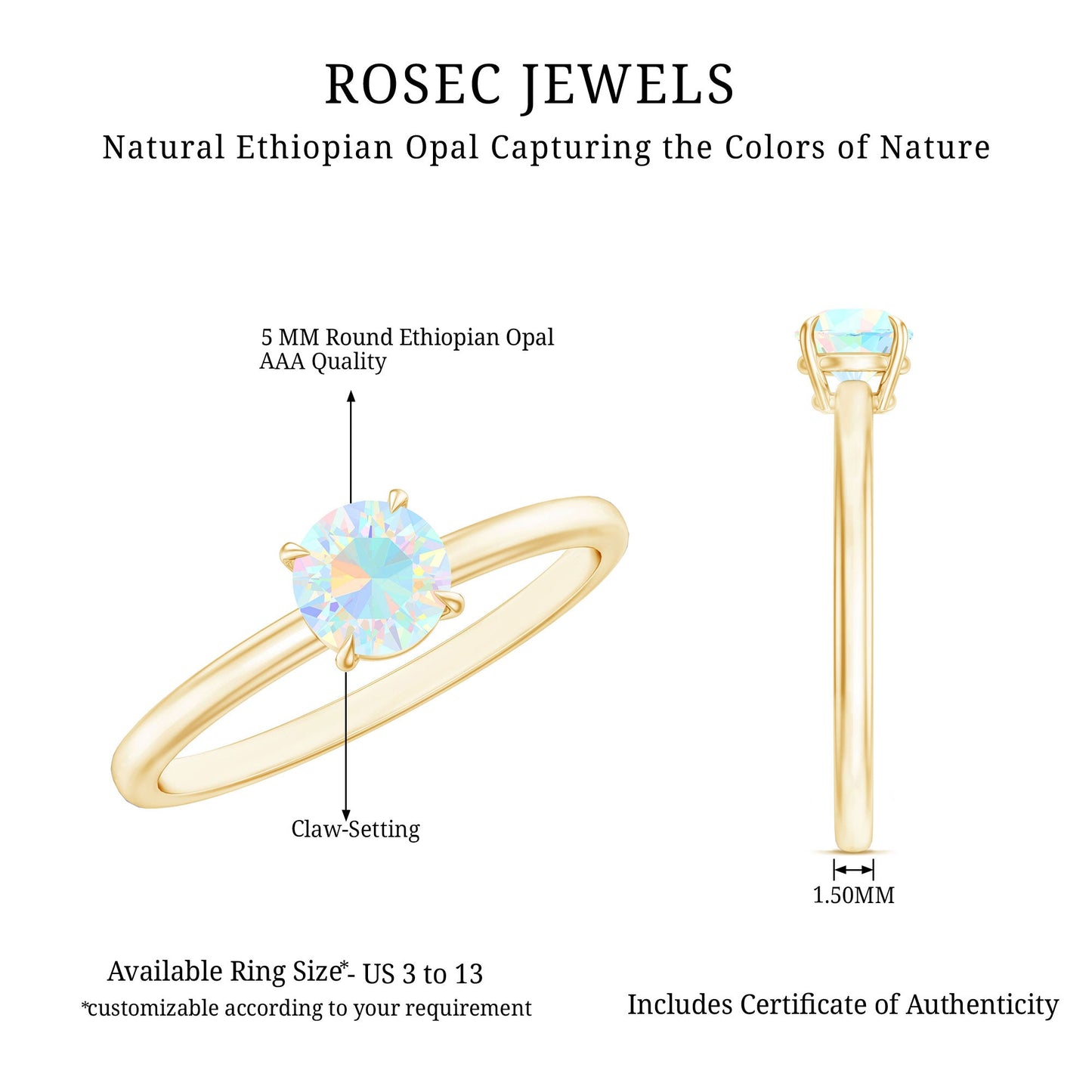 Certified Real Ethiopian Opal October Birthstone Ring