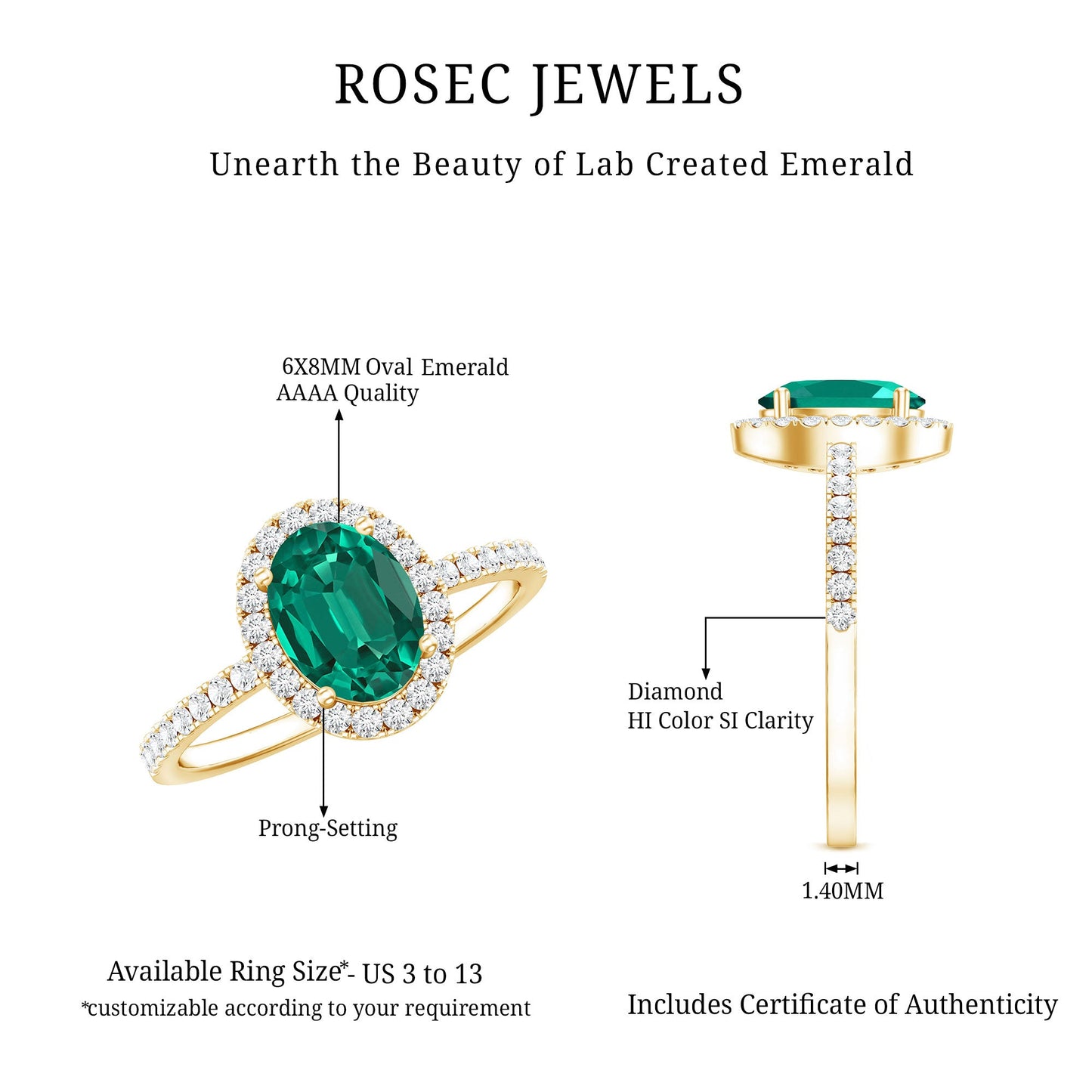 Classic Lab Grown Emerald Oval Engagement Ring with Diamond Halo