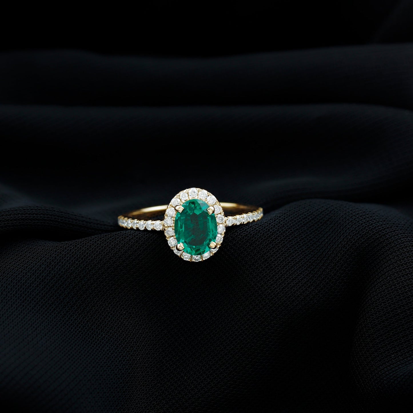 Classic Lab Grown Emerald Oval Engagement Ring with Diamond Halo