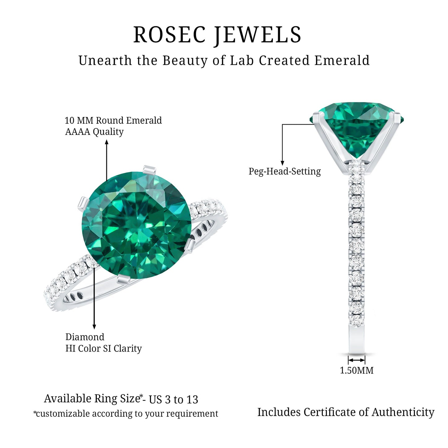 Certified 3.5 Carat Lab Grown Emerald Huge Engagement Ring with Diamond