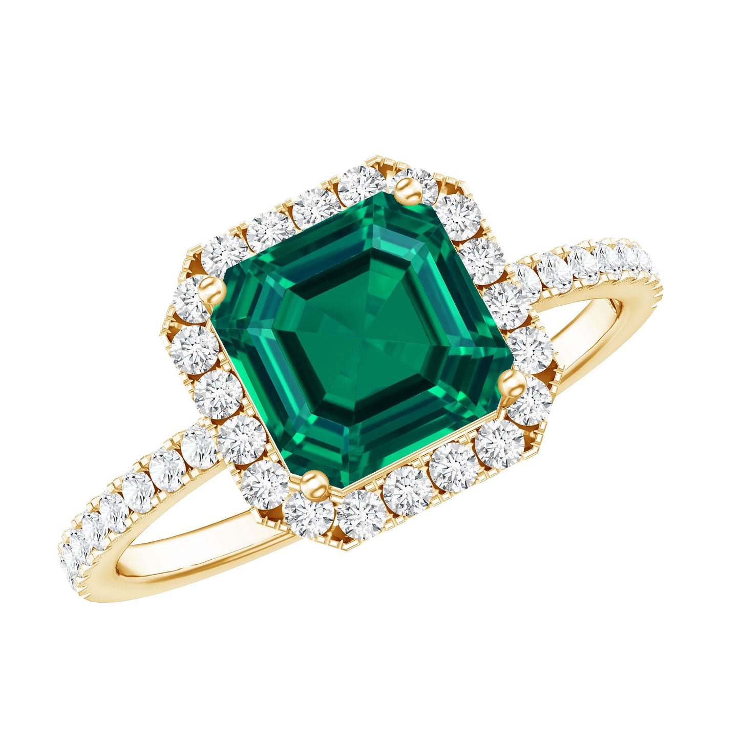 AAAA Quality Lab Created Emerald Asscher Cut Engagement Ring with Diamond
