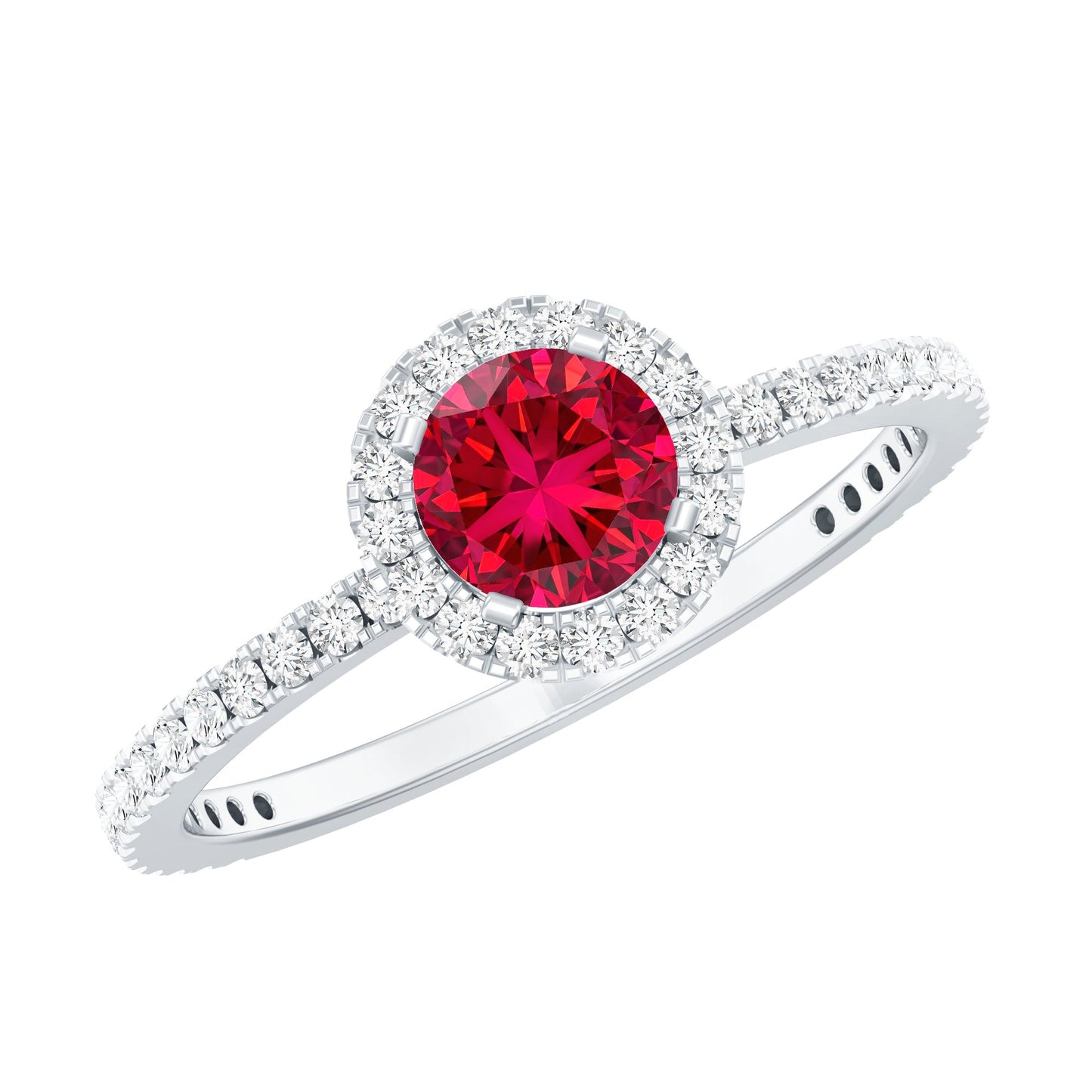 0.6 Carat Lab Created Ruby and Diamond Halo Engagement Ring